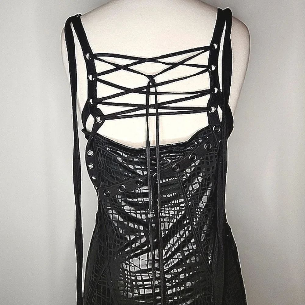 Salvage Black Snakeskin Lace-Up Dress SIze L